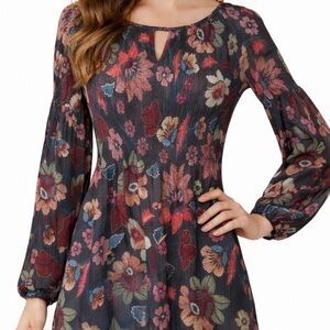 CHARLIE B Multicolor Shirred Peasant Floral Bohemian Top size Medium